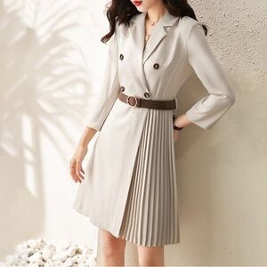Elegant Beige Midi Dress with Belt